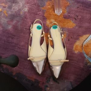 COACH FLATS. SIDE BUCKLE. Metallic pewter shoes.